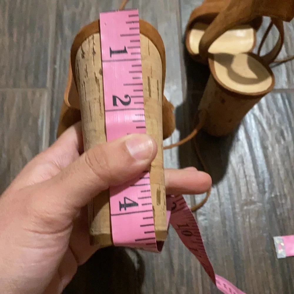 COPY - Schutz cognac camel lace up cork heels